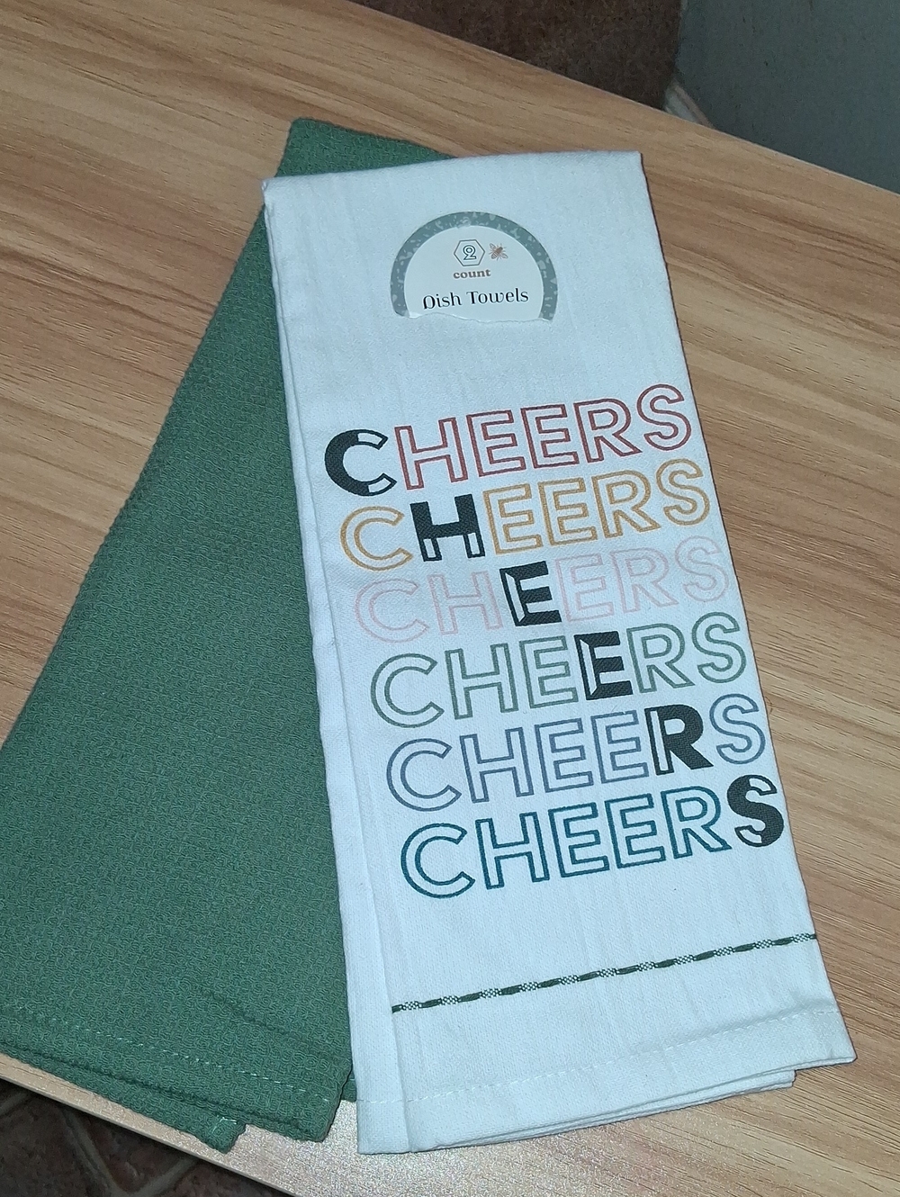 Dish Towels - Cheers Print (Green & White)